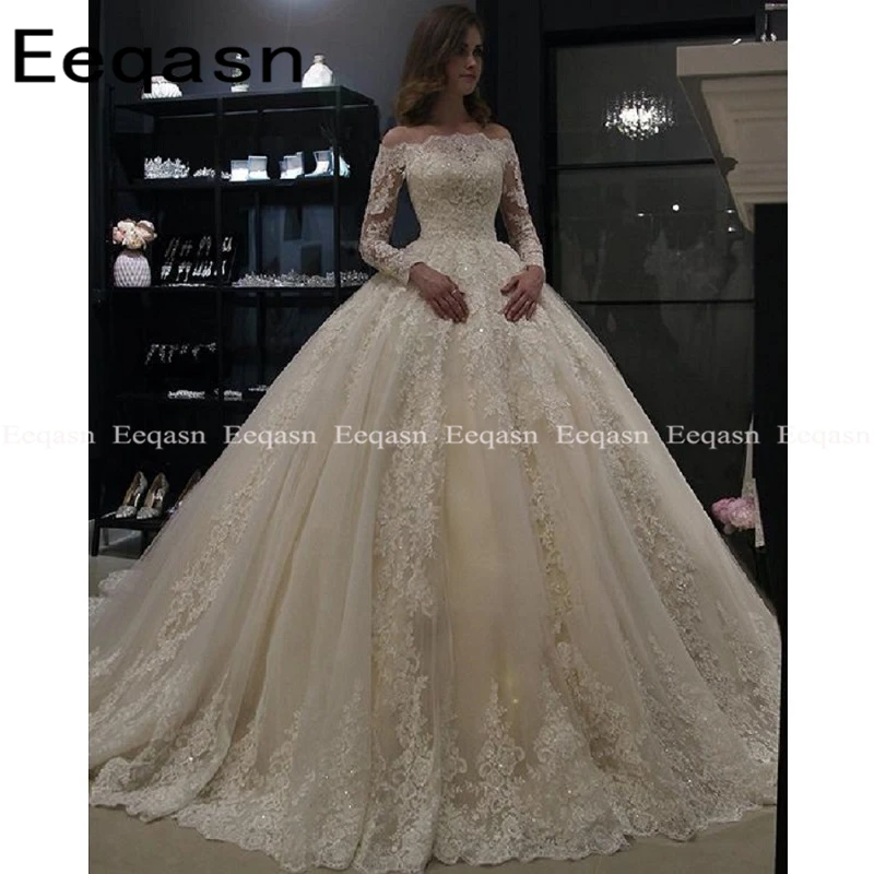 Vestidos De Noiva De Manga Longa Branca, Vestido De Baile De Luxo, Laço Muçulmano, Dubai, Vestido De Casamento Árabe, Vestido De Noiva