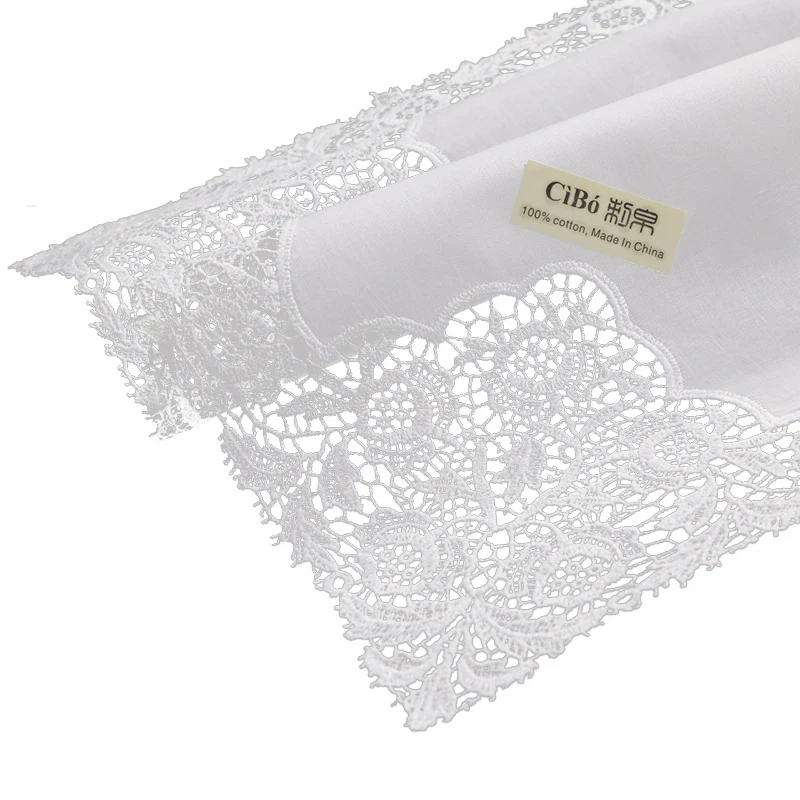 A007: White premium cotton lace handkerchiefs  crochet hankies for women/ladies wedding gift