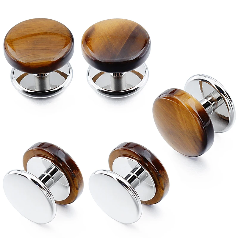 5 pcs Tiger\'s Eye Stone Tuxedo Studs Fashion Men\'s Wedding Jewelry Cufflink Stud For Groomsmen