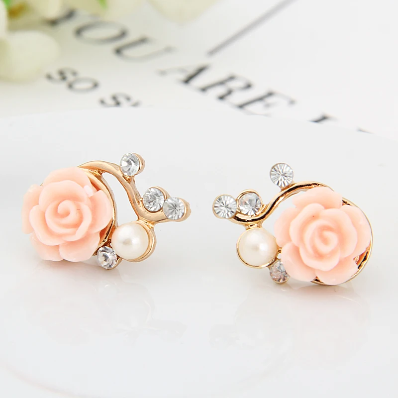 Romantic Jewelry Stud Earrings For Women Elegant Multi Color Resin Rose Flowers Earring For Girl Nickel Free Earring Accessories