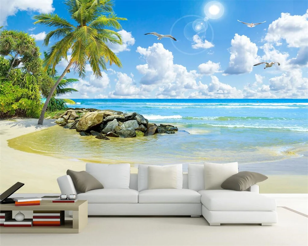 

Beibehang Custom Wallpaper Seascape Coconut Tree Beach HD Landscape Living Room Bedroom TV Background Wall murals 3d wallpaper