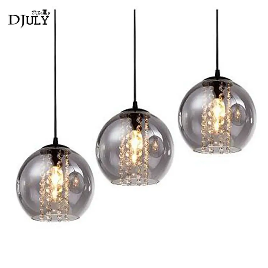 

nordic Smoke gray glass Crystal chain pendant lights for living room dining room luxury home deco hanging lamp kitchen luminaire