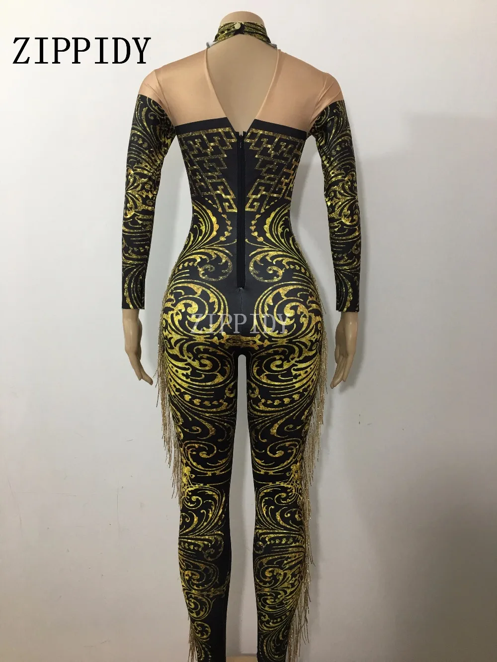 Sexy Printed Tassel Leggings Jumpsuit Rhinestones Women Skinny Bodysuit Birthday Female Singer DS Show Nightclub Prom Stage Wear