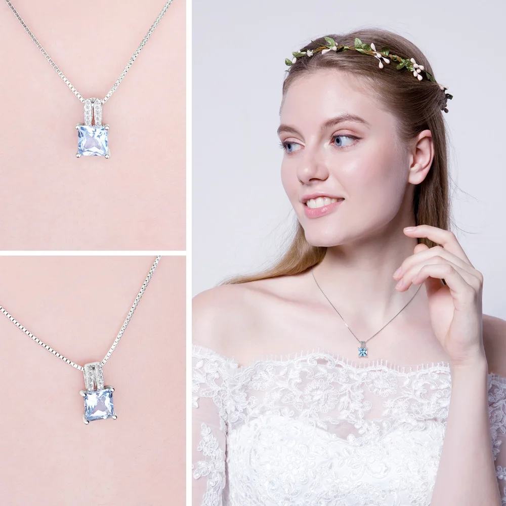 JewelryPalace 1.2ct Princess Cut Blue Topaz 925 Sterling Silver Naszyjnik dla kobiety bez łańcuszka — zdjęcie 4