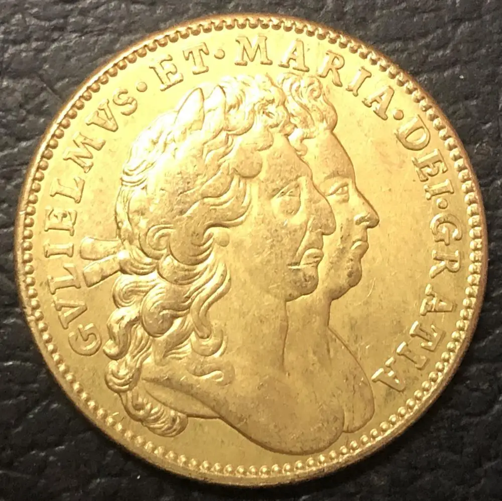 1689 England 1 Guinea - William & Mary .9999 pure Gold Plated Copy Coin