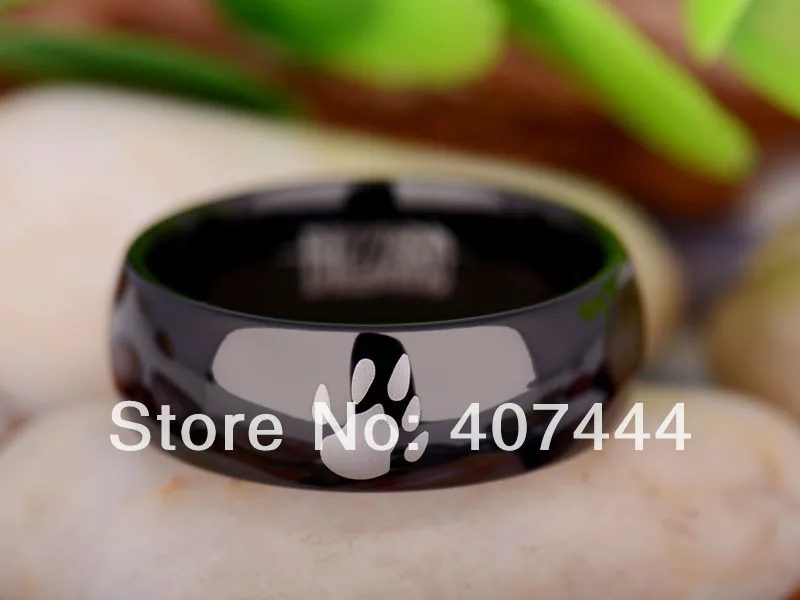 

Free Shipping YGK JEWELRY Hot Sales 8MM Black Dome World of Warcraft Horde/Druid Tungsten Carbide Wedding Ring