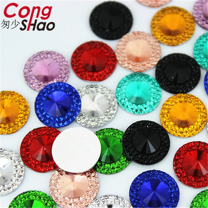 Cong Shao 200pcs 12/14/16mm Round Shape Resin Rhinestone Flatback Beads Strass Crystals Stone For Clothes Decoration Craft CS441