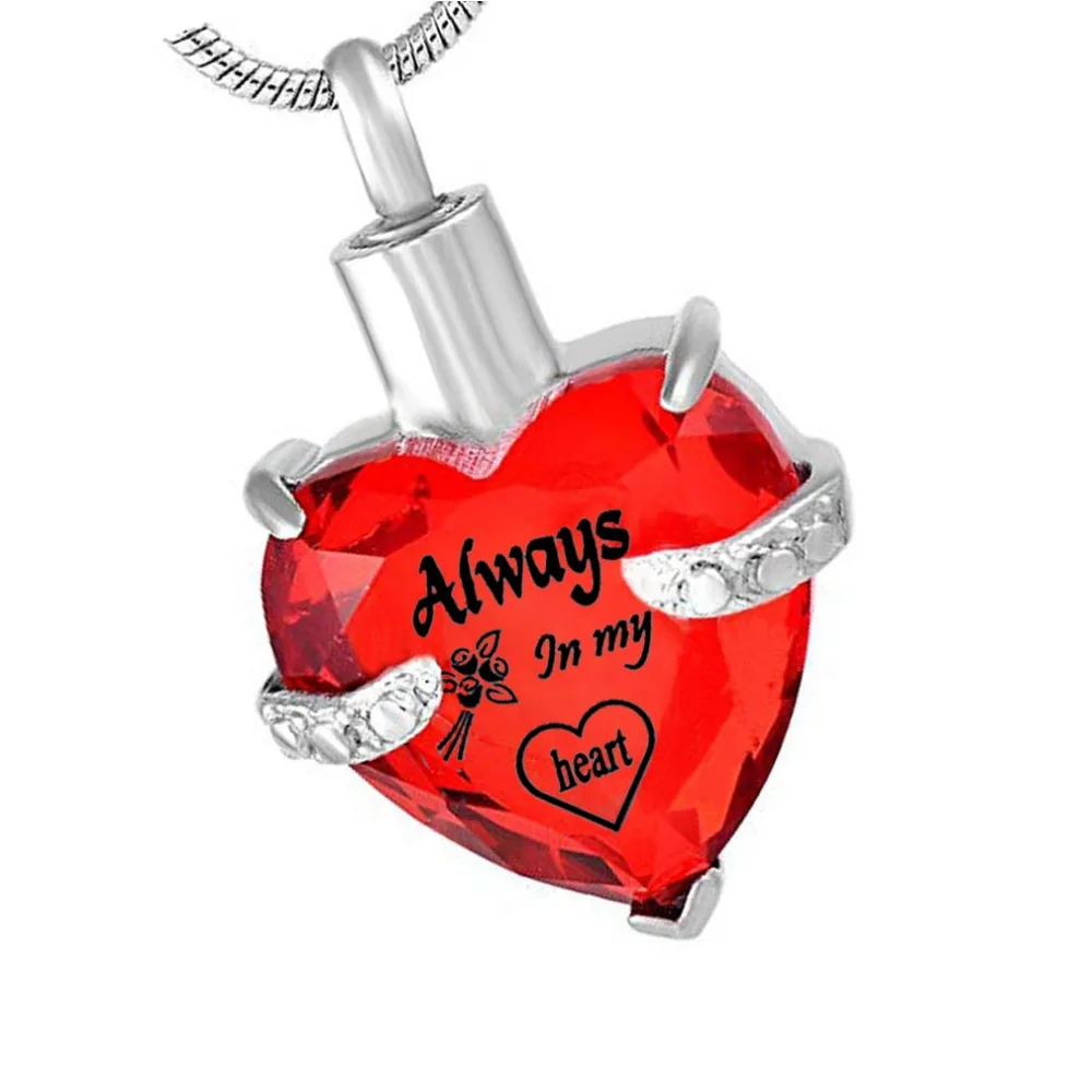 Always in My Heart 12 Birthstone Crystal Urn Necklace Heart Memorial Keepsake Pendant Cremation Jewelry