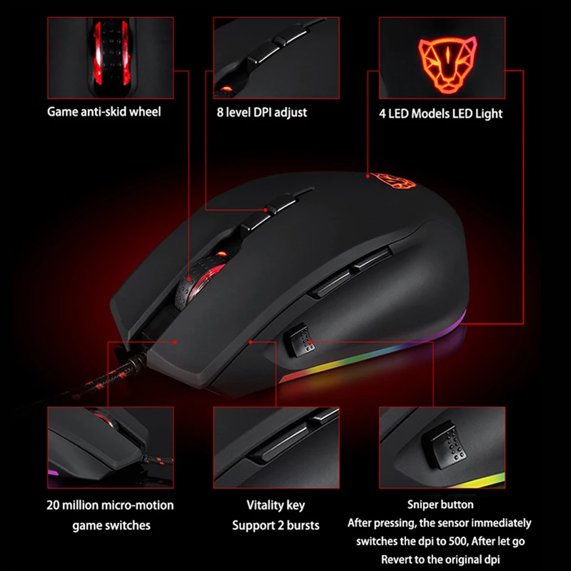 Imagem -03 - Motovelocidade V80 Rgb Profissional Gamer Mouse 5000 Dpi Usb Computador com Fio Óptico Ratos Retroiluminado Respiração Led para Computador Portátil