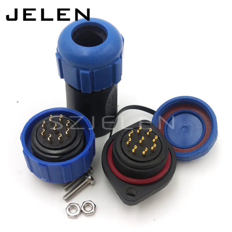 SP21  9 pin Wire to Panel industrial lighting male female ip68 waterproof wire connector with ,  cable connector panel mount