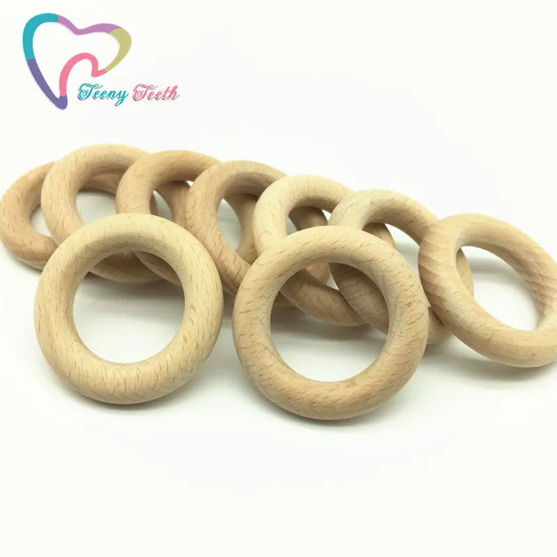 Teeny Teeth 50PCS Beech Wooden Round Ring Wood 55 MM Teether Rings DIY Teething Crafts Gift For Infant Beech Wooden Ring Pendant