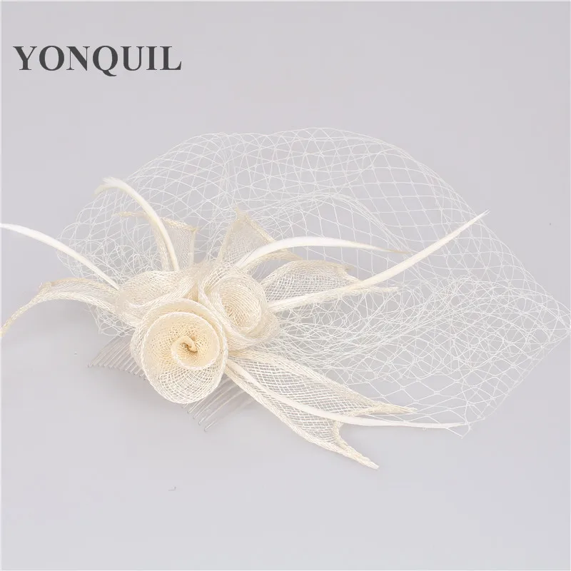 Mulheres elegantes casamento da noiva malha chapéus fascinator nupcial de alta qualidade sinamay fascinator chapéus bom cabelo accessoires fs01