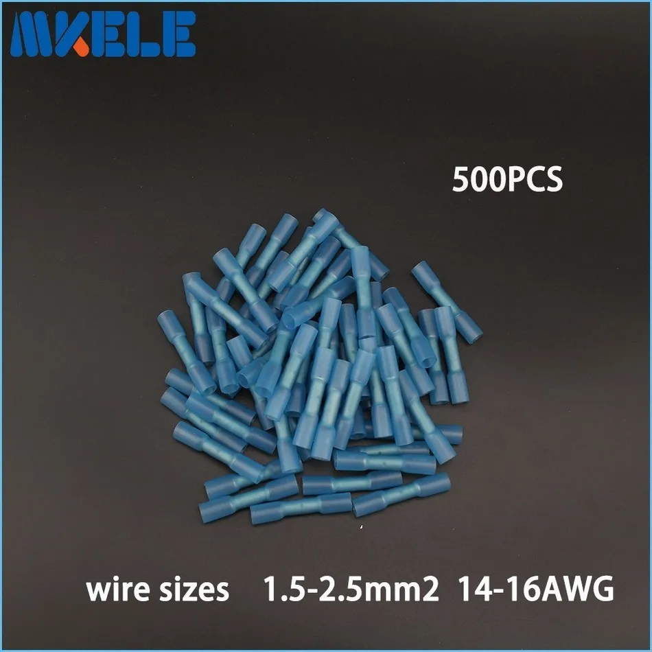 

500pcs Insulated Heat Shrink Butt Connectors Wire Electrical Crimp Terminals 16-14AWG Kit