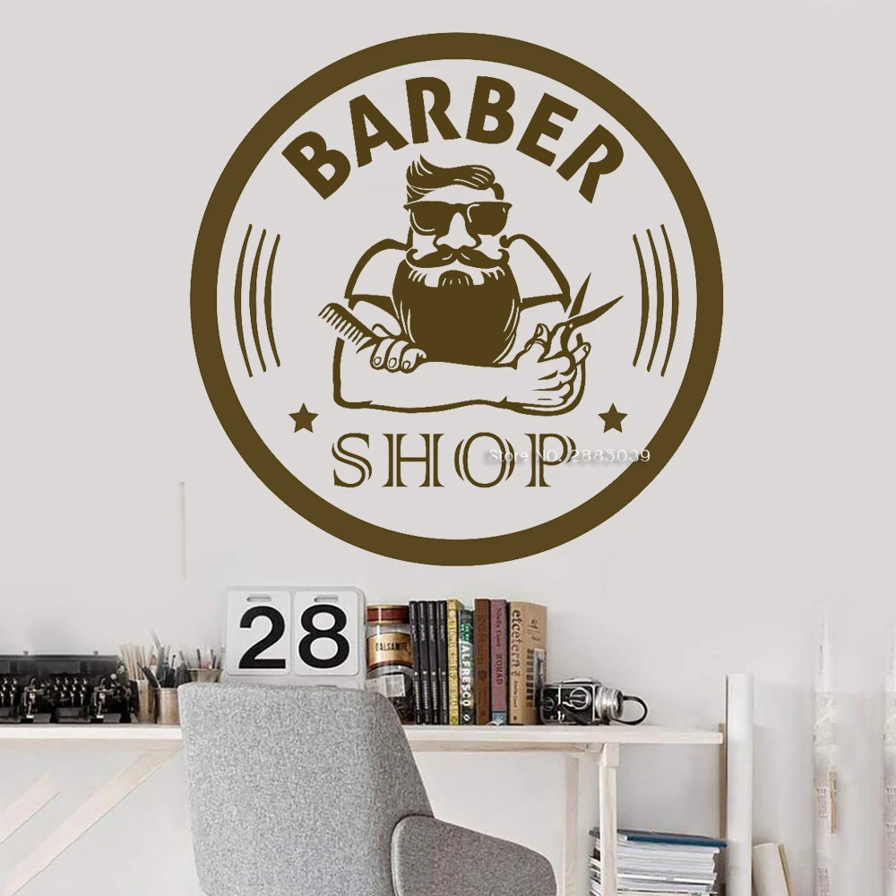 Barber Shop Wall Decals Vinyl Barber Sign Stickers Hairstyle Shaved Man Salon Haircut Beard Face Tools Logo Salon Sticker LC1366