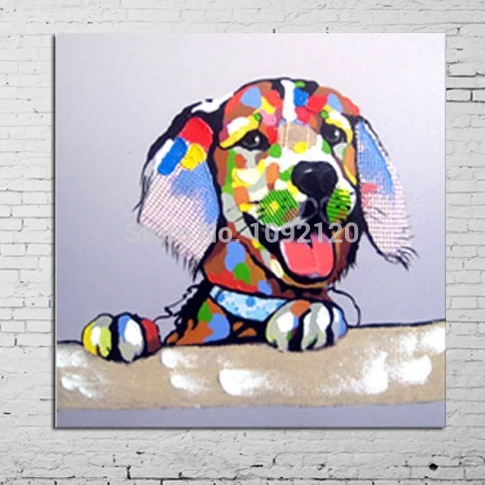 Handmade Animal Painting Hot Sell Colorful Dog Living Room Home Decor Canvas Oil Paintings Top Sell Pic For House Decoration