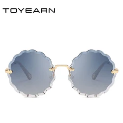 2025 Luxury Brand Designer Lady Round Rimless Sunglasses Women Diamond Cutting Lens Vintage Flower Shape Sun Glasses For Female