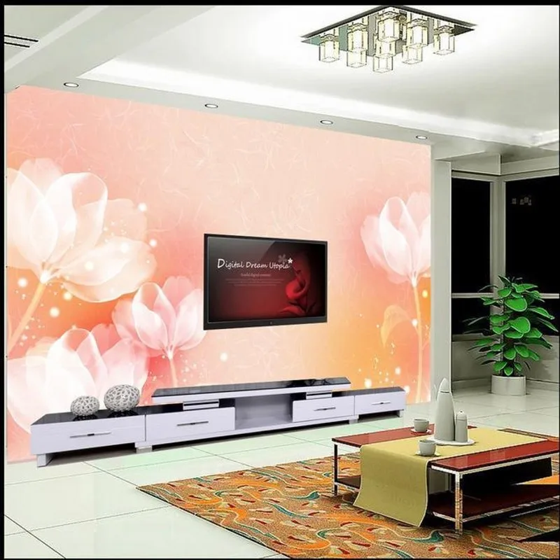 

beibehang 3d stereoscopic pink flower sights murals Europe TV backdrop wallpaper living room bedroom murals papel de parede