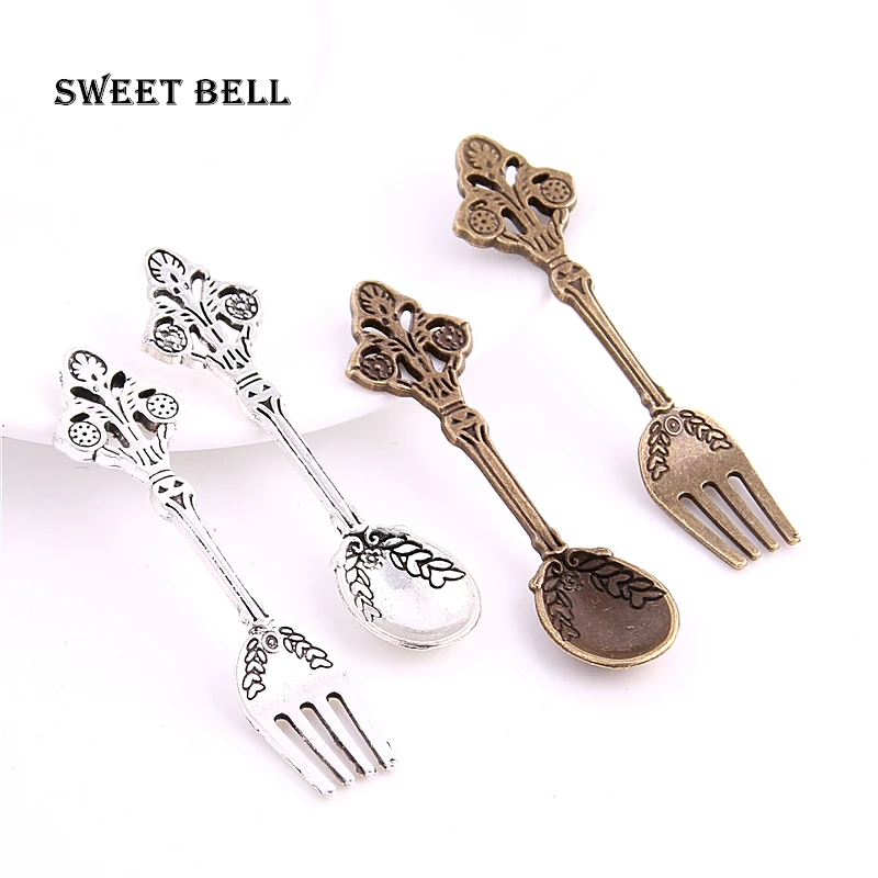 

SWEET BELL 10set 20pcs two color Alloy Fork and Spoon Charms Pendants Diy Jewelry Findings DIY Handmade Craft D6145