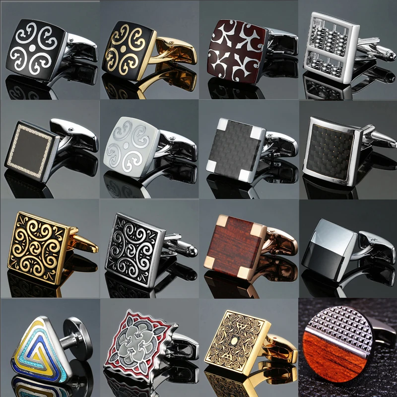 environment-friendly carbon fiber Mahogany cufflinks Square Laser lattice carving pattern men's French shirt cufflinks