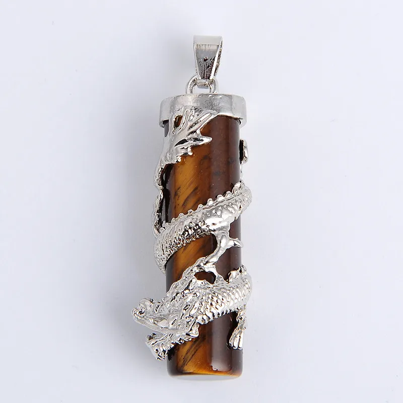 New Dragon Wrap Drop Natural Stone Tiger Eye Pendants Female Male Jewelry Blue white Quartz Gem Pendulum Amulet Jewellery