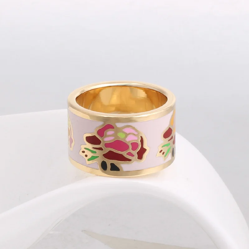 High Quality Flowers Rings for Women Stainless Steel Enamel Jewelry White Pink Ring Mother Gift