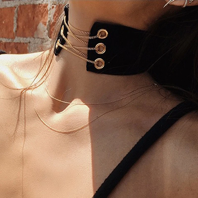 2019 New Arrival Gothic Velvet Leather Choker Necklace Sexy Wrap Tie Up Lace Up Chokers for Lady Statement Necklace Jewelry Gift