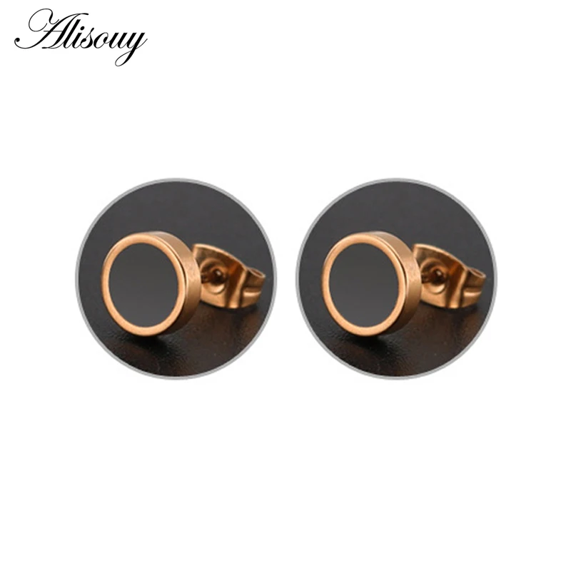 Alisouy 4 Colors 316L Titanium Steel Drops Oil Stud Earrings Round Steel Button Black Center Gift For Men Trendy Accessories