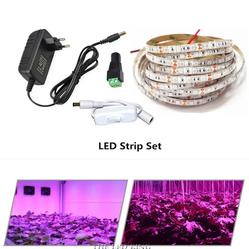 

Plant Grow lights Full Spectrum LED Strip Flower phyto lamp 5m Dimmable Red blue 4:1 for Greenhouse Hydroponic + Power adapter