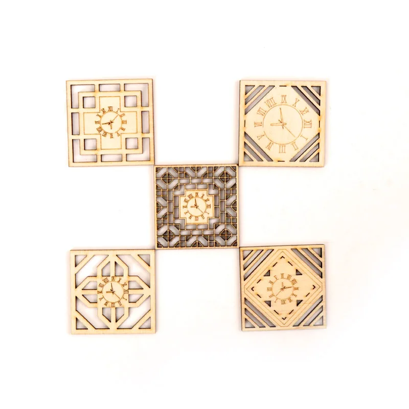 Chinese style Retro Clock Wooden Pattern Round Square Scrapbooking Craft Handmade Accessory Sewing Home Decor 5-18pcs 45mm MZ225