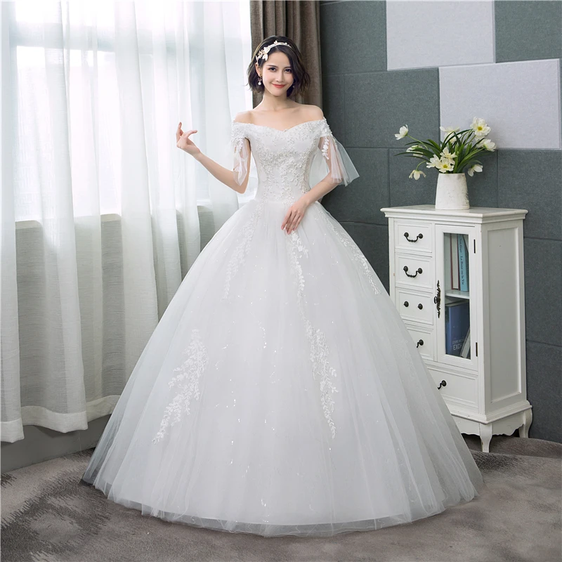 Vestidos de casamento baratos do laço 2020 com decote em v fora do ombro tule vestido de casamento nupcial applique moda sexy vestidos robe de mariage