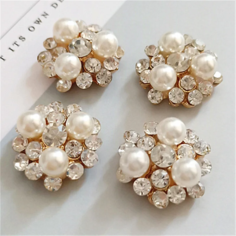 50pc 18*19mm Gold Color Imitation Pearl Crystal Flower Charm Pendants for Head Jewelry Findings for DIY Wedding Jewelry Making