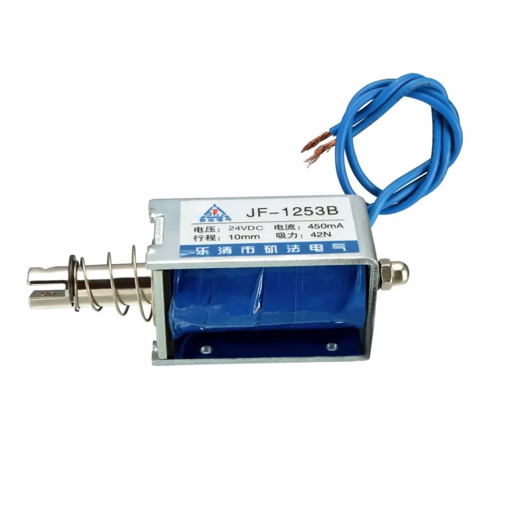 JF-1253B DC 12V 24V 450mA 9.6W 42N 10mm Pull Push Type Linear Motion Solenoid Electromagnet