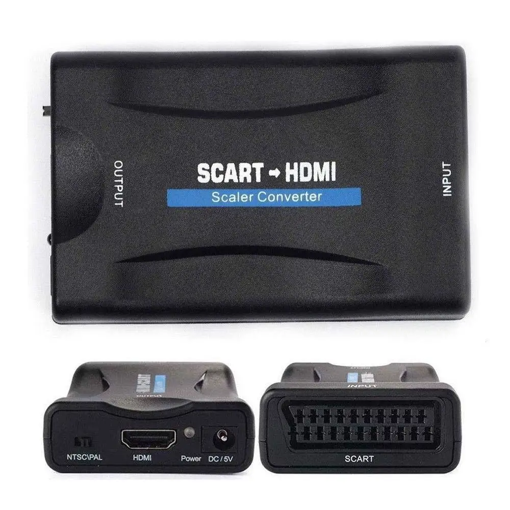 SCART to HDMI 1080p Video Audio Upscale Converter Adapter for HD TV DVD Sky Box STB with DC Cable