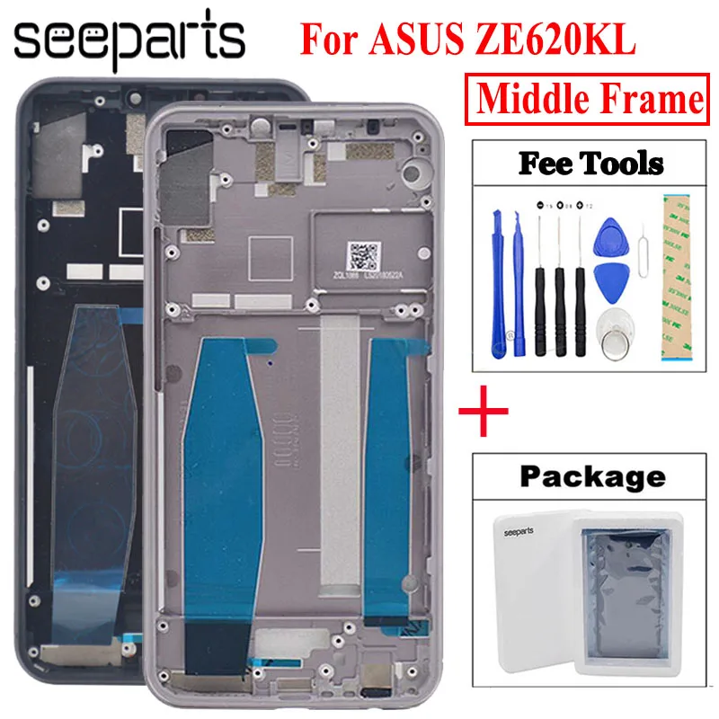 Preto/prata para asus zenfone 5 ze620kl habitação moldura intermediária substituição para asus zenfone 5z zs620kl moldura intermediária