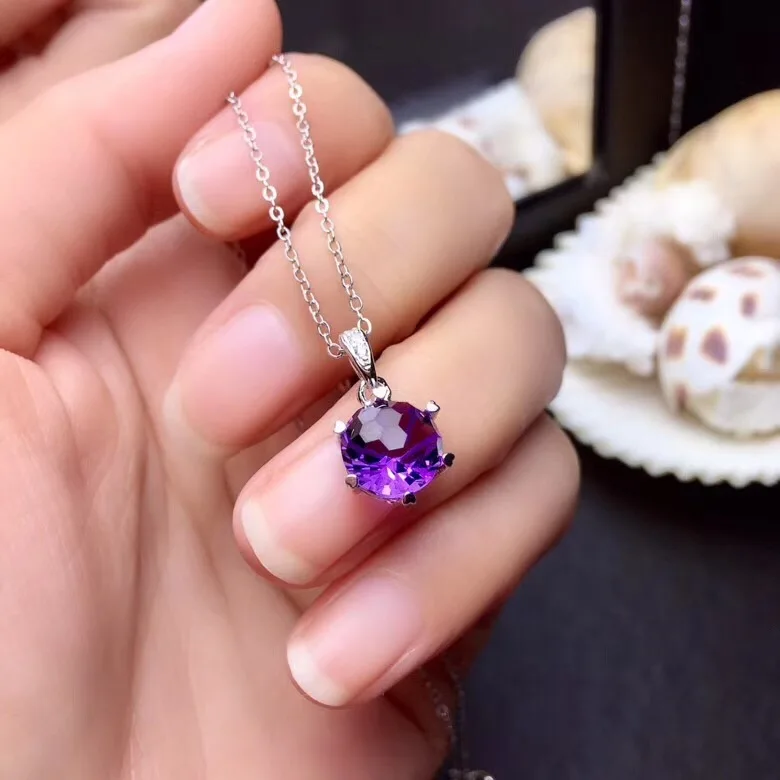 shiny purple amethyst ring earrings and necklace jewelry set women silver fine jewelry round gem fashion ornament birthday gift