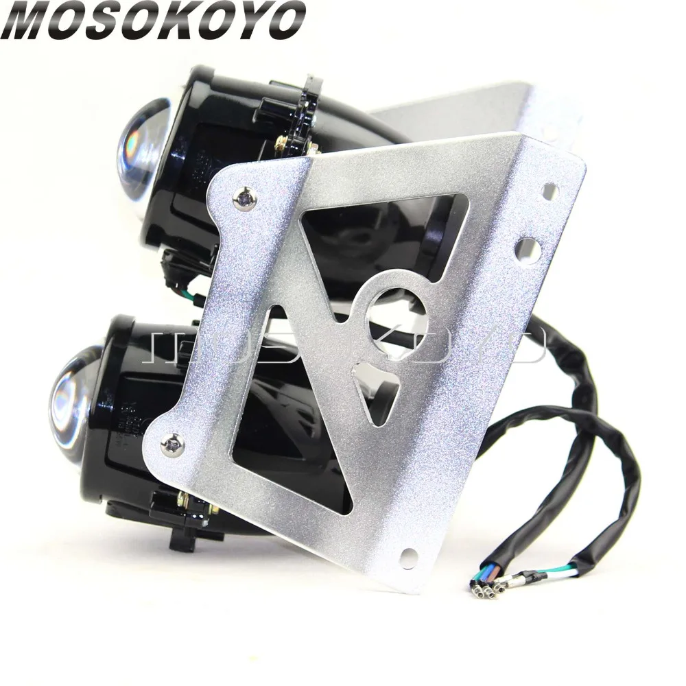 For Honda BMW Scrambler Street Bikes Dual Twin Headlight E4 Emark Head Light Lamp Assembly w/ Mount Bracket DRL Lighting 12V 55W