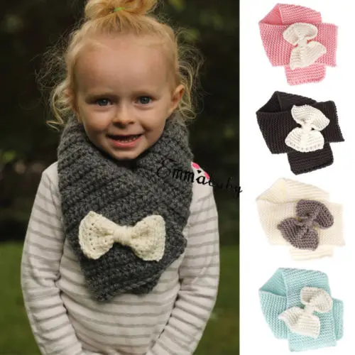 New Boy Girl Baby Winter Warm Color Bow Scarf Knitting Wool Children Neck Warmer 4 Colour