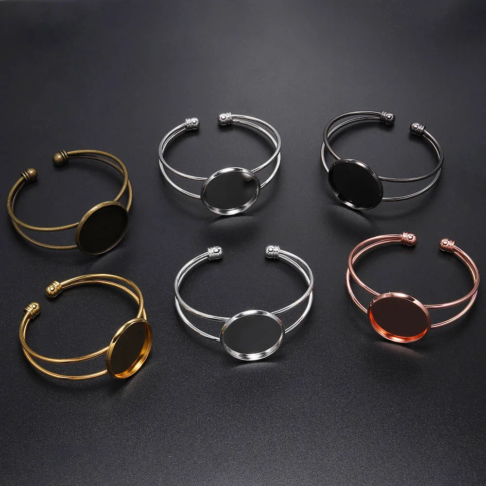 18 20 25mm Cuff Bangles Cabochon Base Blanks Tray Bezel Setting Cabochon Cameo Bracelet For DIY Jewelry Marking Finding Supplies