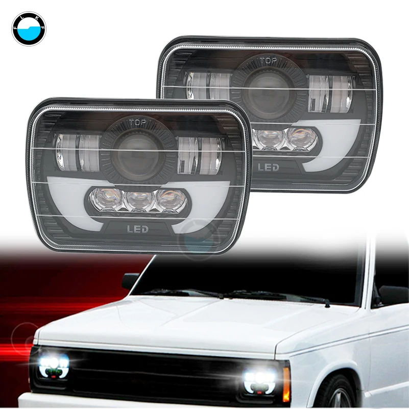 pair 5x7 7x6 Inch LED Headlight with High Low Beam 7inch 90W Headlamp For Jeep Wrangler YJ and 1984-2001 .