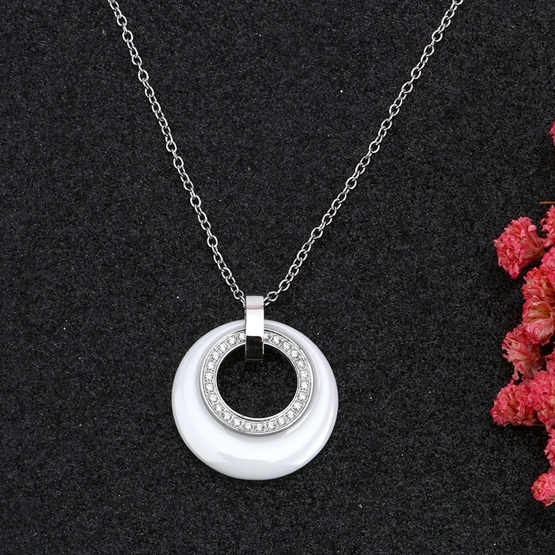 New Arrival Multiple Zircon Ceramic Necklaces & Pendants for Women Jewelry Double Circle CZ Wedding Chokers Necklace Women Gift