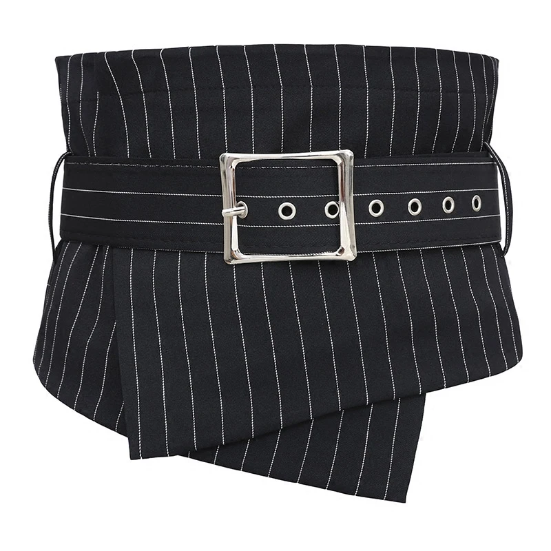 Large Vintage Elegant Ladies Wide Corset Girdle Women Suit Fabric Buckle Pin Shirt Dress Waistband Black Striped Waist Belts