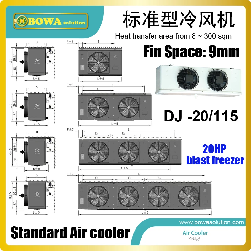 115 sqm air cooler matches 20HP LBP condensing unit, such as 4GE-23 (old model 4G20.2Y), HG5/945-4, D4DT-220X or D4SJ-200X