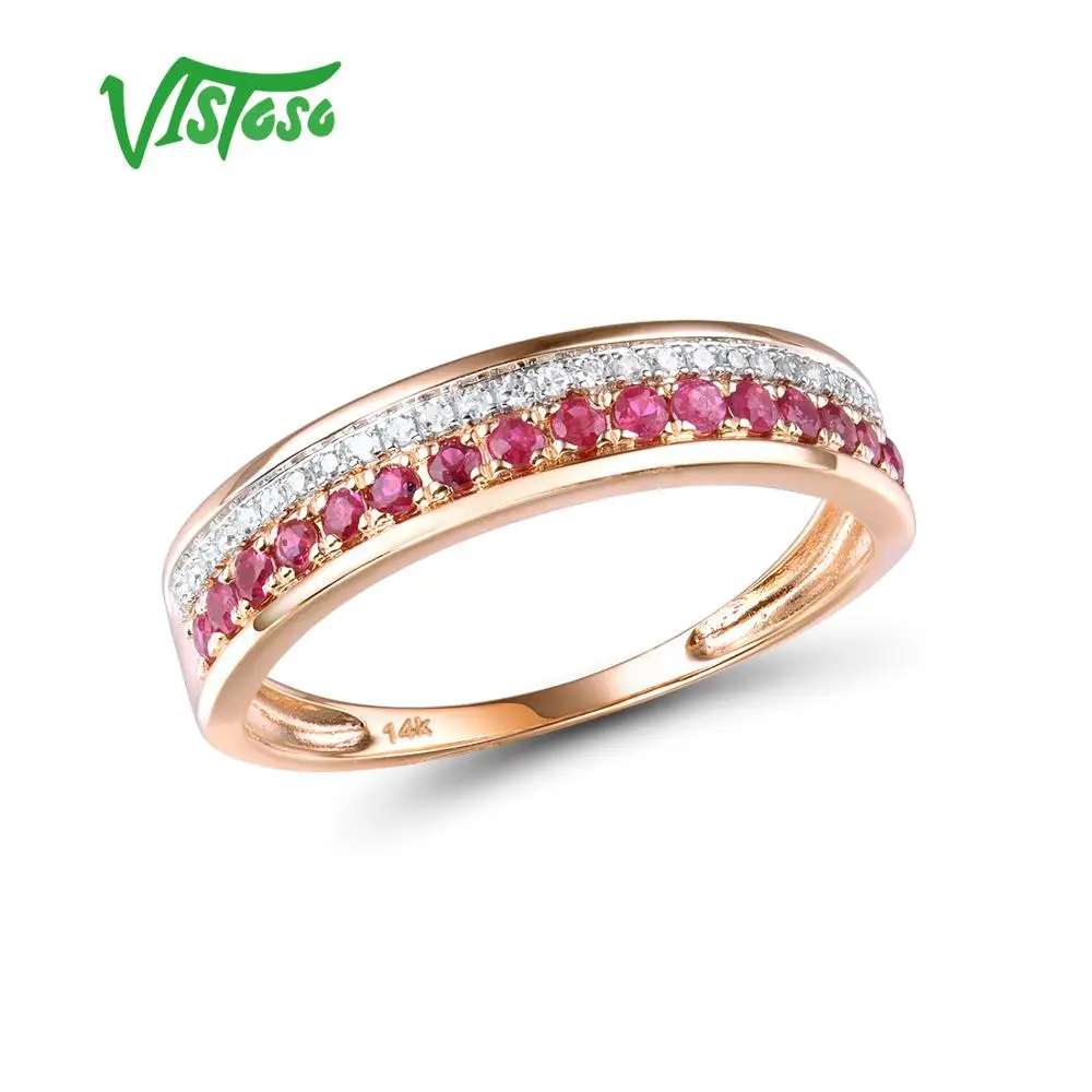 VISTOSO 14 K pierścionki w kolorze różowego złota dla pani prawdziwej błyszczące diament fantazyjne rubin/Sapphire/Emerald zaręczyny rocznica eleganckie Fine Jewelry