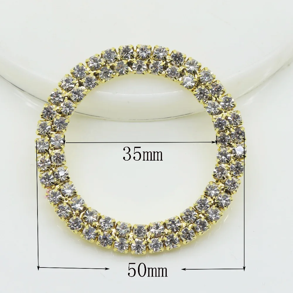 Golden 10pcs 50mm Circle Rhinestone Buckle Diamante Crystal Slider DIY Craft Supplies Wedding Invitation Card Decoration