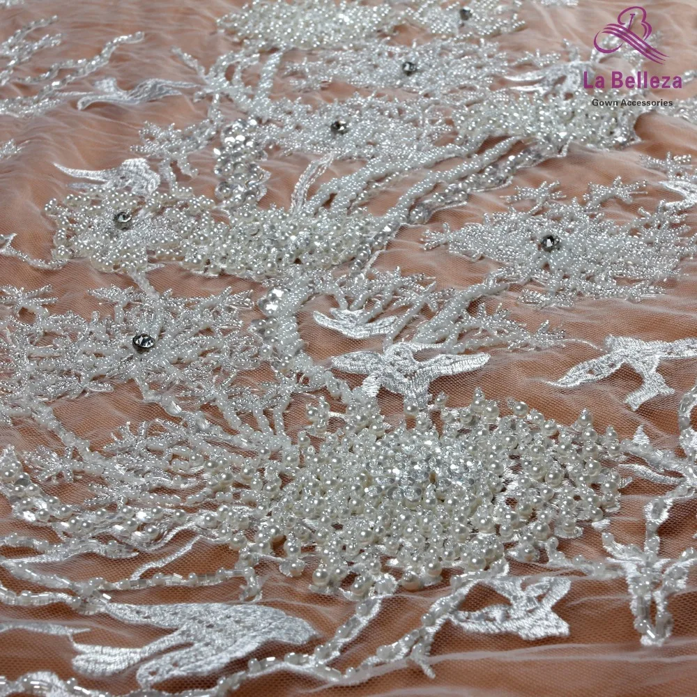 

La Belleza new fashion design Ivory/dirty pink/black/royal heavy handmade beaded lace,rhinestones lace fabric 1 yard