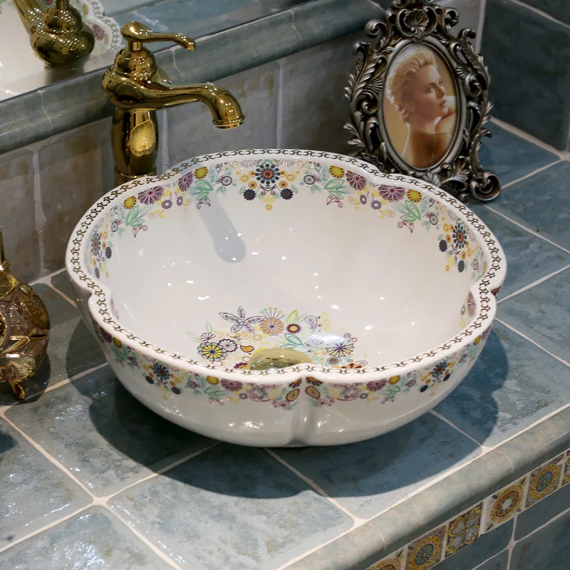 

China Artistic Handmade Ceramic Lavobo Round Countertop bathroom wash basin sink porcelain