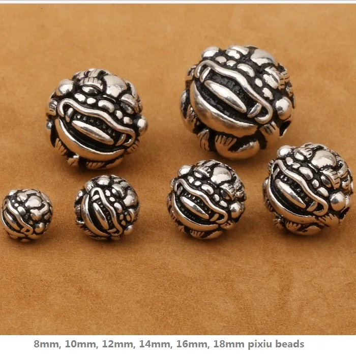 Vintage 925 silver Wealth Pixiu Beads Sterling Silver Piyao Beads Jewelry Diy Beads Good Luck Beads