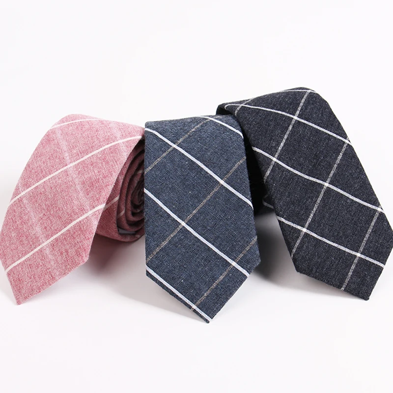 

RBOCOTT Pink Plaid Cotton Tie 6.5 cm Skinny Men's Fashion Necktie Casual Black Slim Neck Ties For Wedding Business Patty Suit