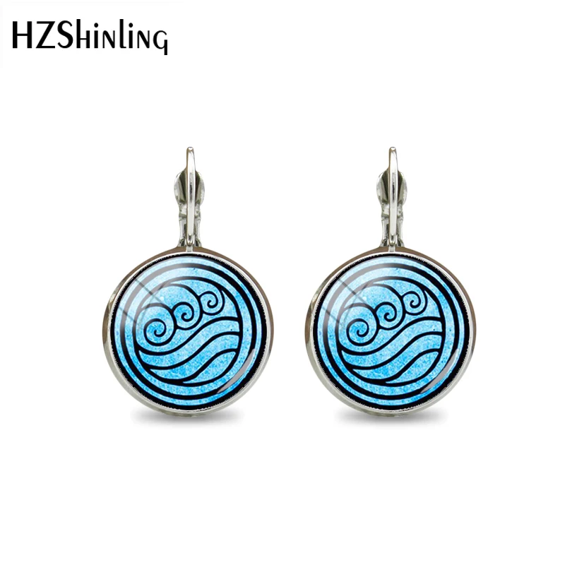 2018 New Fashion The Last Airbender Earring Kingdom Jewelry Air Nomad Fire And Water Tribe Pendant Glass Cabochon Hook  Earrings