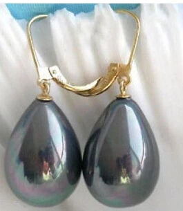 

Free Shipping 00427 Beautiful 16mmx12mm lustre black sea shell pearl Leverback earrings jewelry